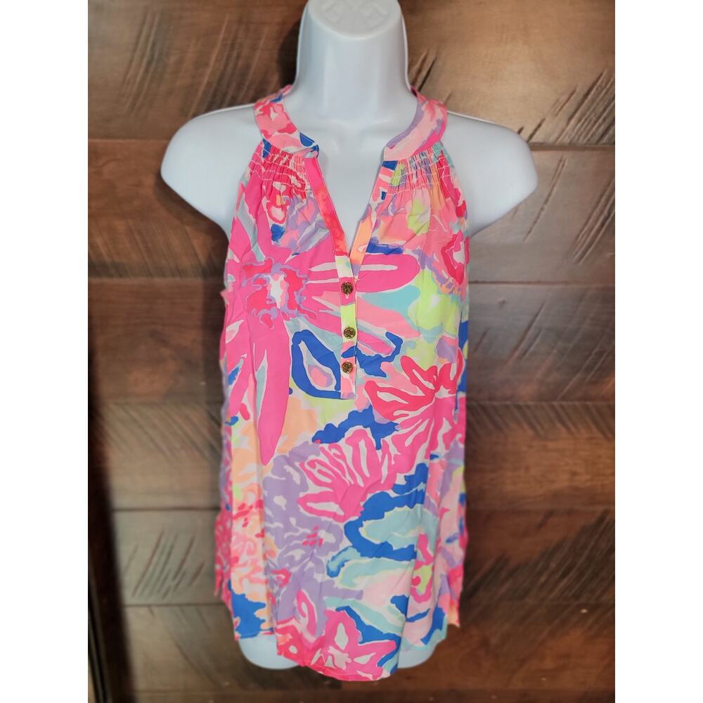 NWOT 100% Silk Lilly Pulitzer XXS Bailey Tank Blouse Shirt Beach Wear Co…